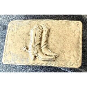 Silver Plated Cowboy or Cowgirl Boots USA Belt Buckle with Stars Vintage